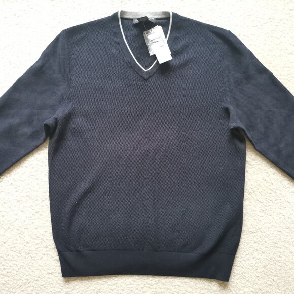 TWO BLOOMINGDALE'S Men's Sweaters - Navy V-Neck & Sand Half-Zip Textured - NWT - Picture 2 of 7